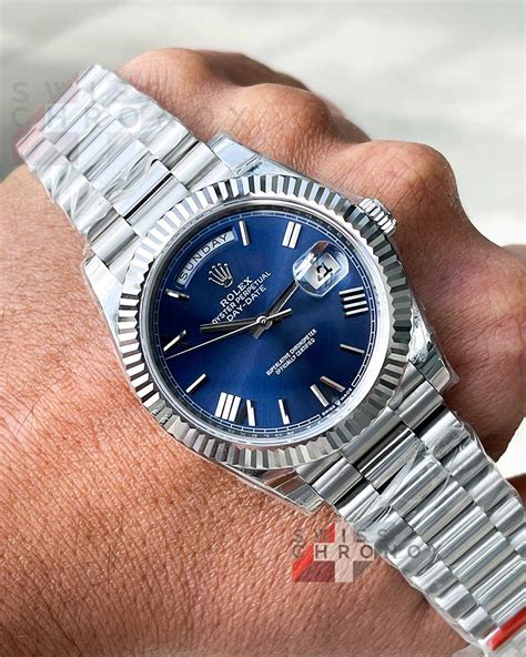 rolex day date blue dial sapphire crystal replica|rolex day date replacement.